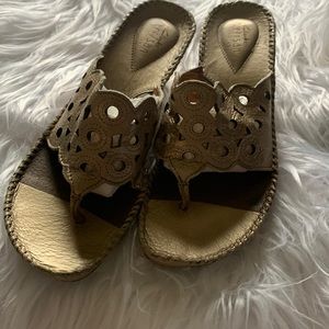 Clarks Gold Wedge Leather Sandals